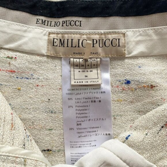 EMILIO PUCCI CREAM COLORFUL MARLED LINEN BLEND EXTRA WIDE LEG FORMAL PANTS - 6 - Picture 5 of 8